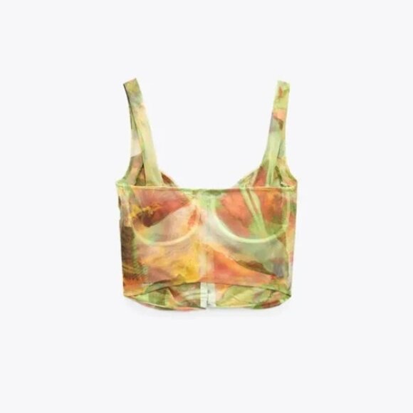 NWOT Zara multicoloured abstract printed tulle corset-inspired crop top, S - Picture 6 of 11